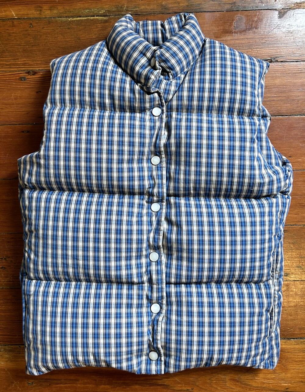 ERL Blue White Checkered Vertical StripesPlaid Down Puffer Vest Men's Medium